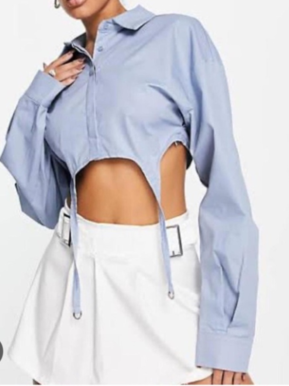 Lioness Venetian Crop Shirt in Blue